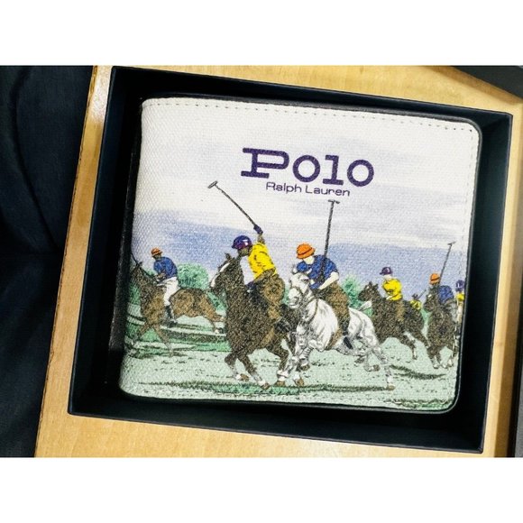 Polo Ralph Lauren Men's Equestrian Polo Player Print Canvas Billfold Wallet - Picture 15 of 15